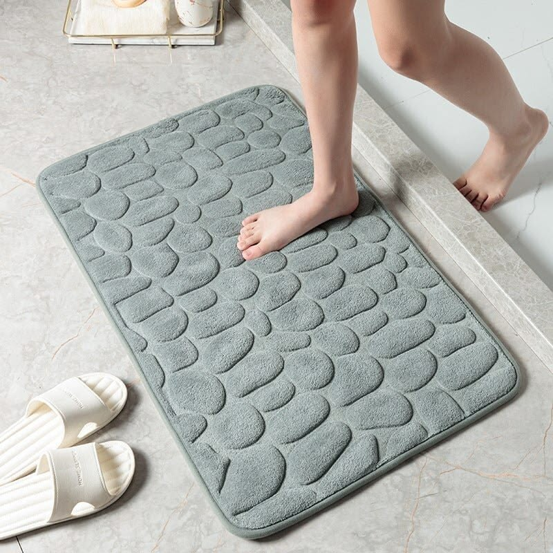 Modern Cobblestone Embossed Bath Mat - Premium Soft Cushion Rug