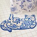 Blue and White Porcelain Style Cat Bathroom Rug - Ultra Soft & Absorbent