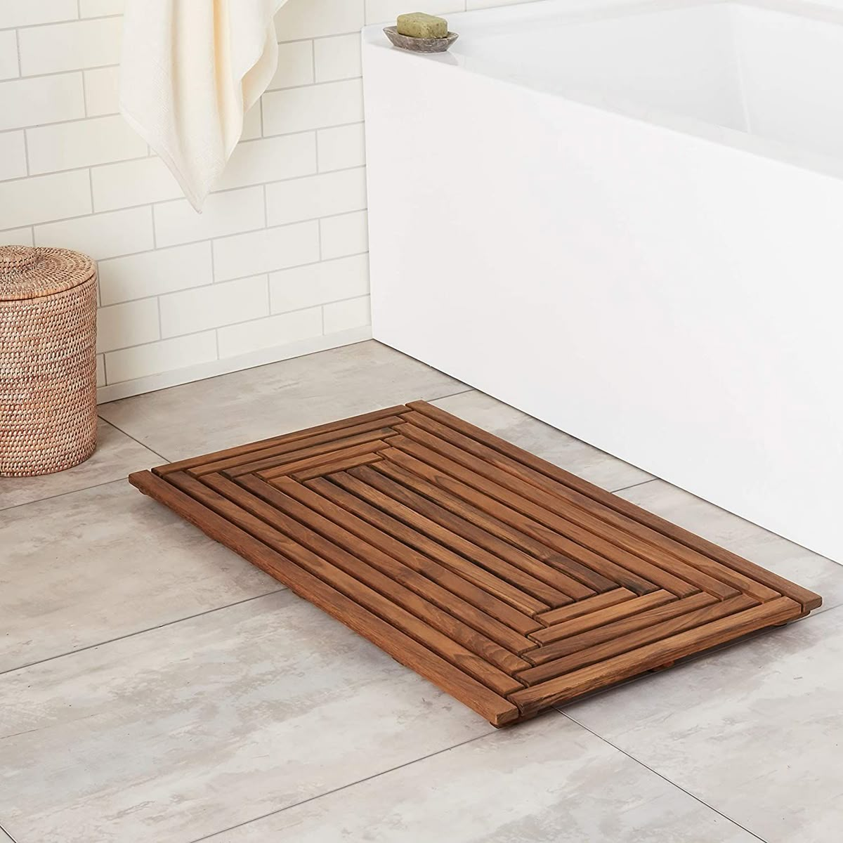 Premium Bamboo Wooden Bath Mat - Non-Slip Slatted Shower Rug